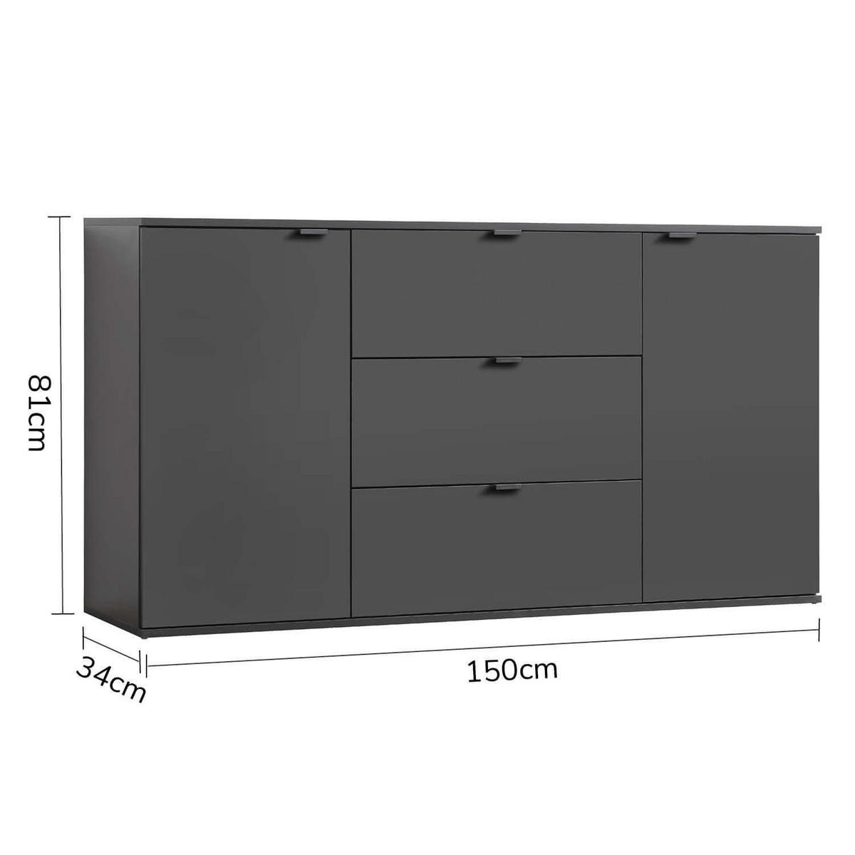 KOMMODE Die Elegante - Anthrazit, Holzwerkstoff (150/81/34cm) - Mokebo
