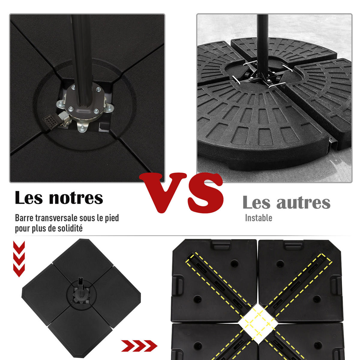 SCHIRMPLATTEN Schwarz 4er-Set 100/100/9,5 cm - Schwarz, Kunststoff (100/100cm) - PANGIVO