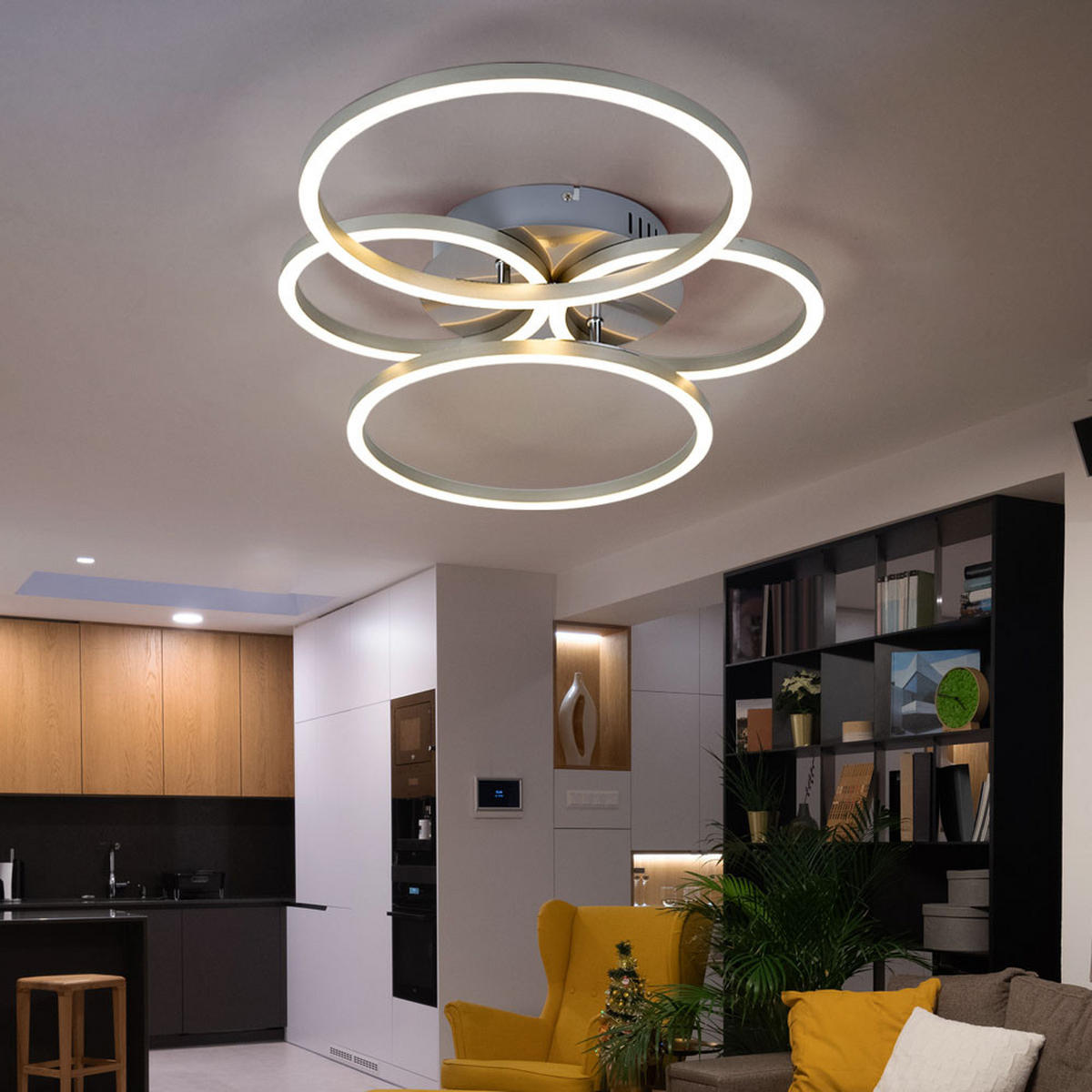 LED DECKENLEUCHTE Metall Silber Ring Design - Silberfarben, Kunststoff/Metall (65.5/40.6/7.5cm) - Globo Lighting