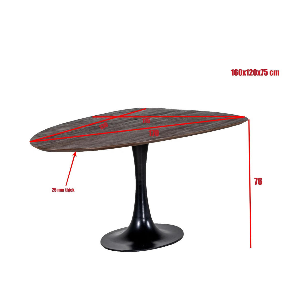 ESSTISCH, dreieckig aus Mangoholz 160cm, braun - Braun, Holz (160/120/76cm) - Giga Meubel