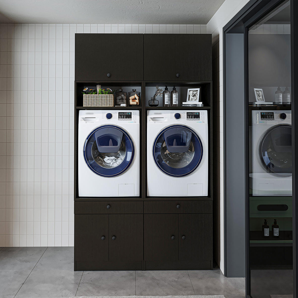 WASCHMASCHINENSCHRANK Serie 1 134cm Breit, 230cm Hoch - Schwarz, Holzwerkstoff (134/230/67cm)