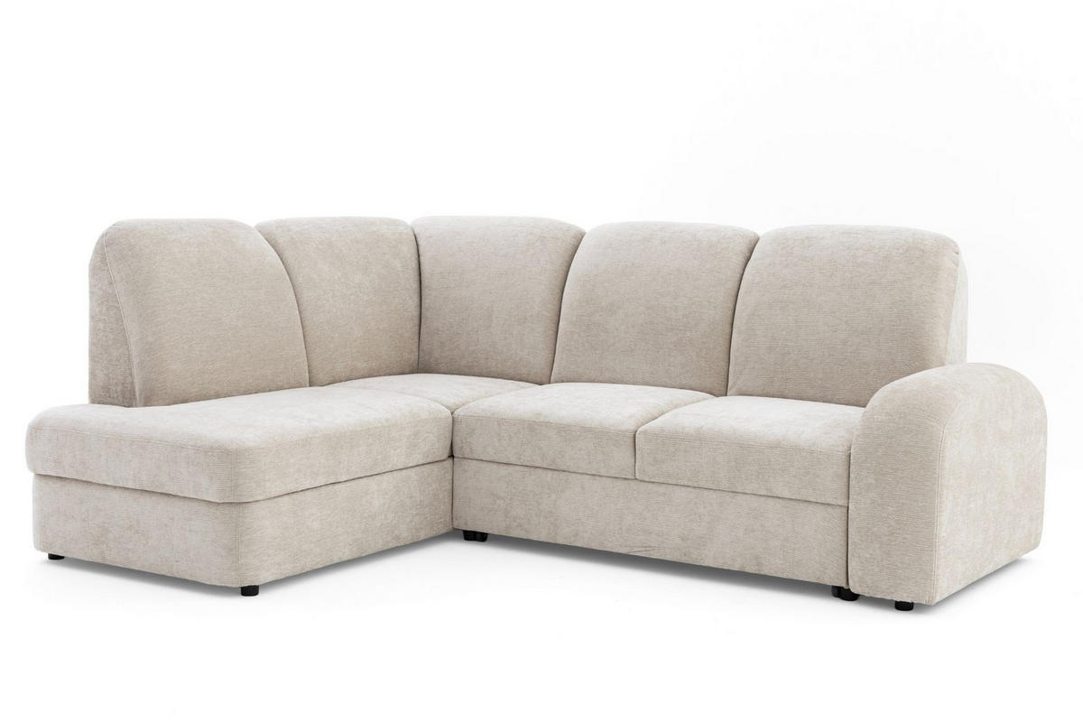 ECKSOFA VIBE L Links mit Schlaffunktion 129x205 Chenille Beige - Beige/Schwarz, Holz/Kunststoff (186/250cm) - Muffo