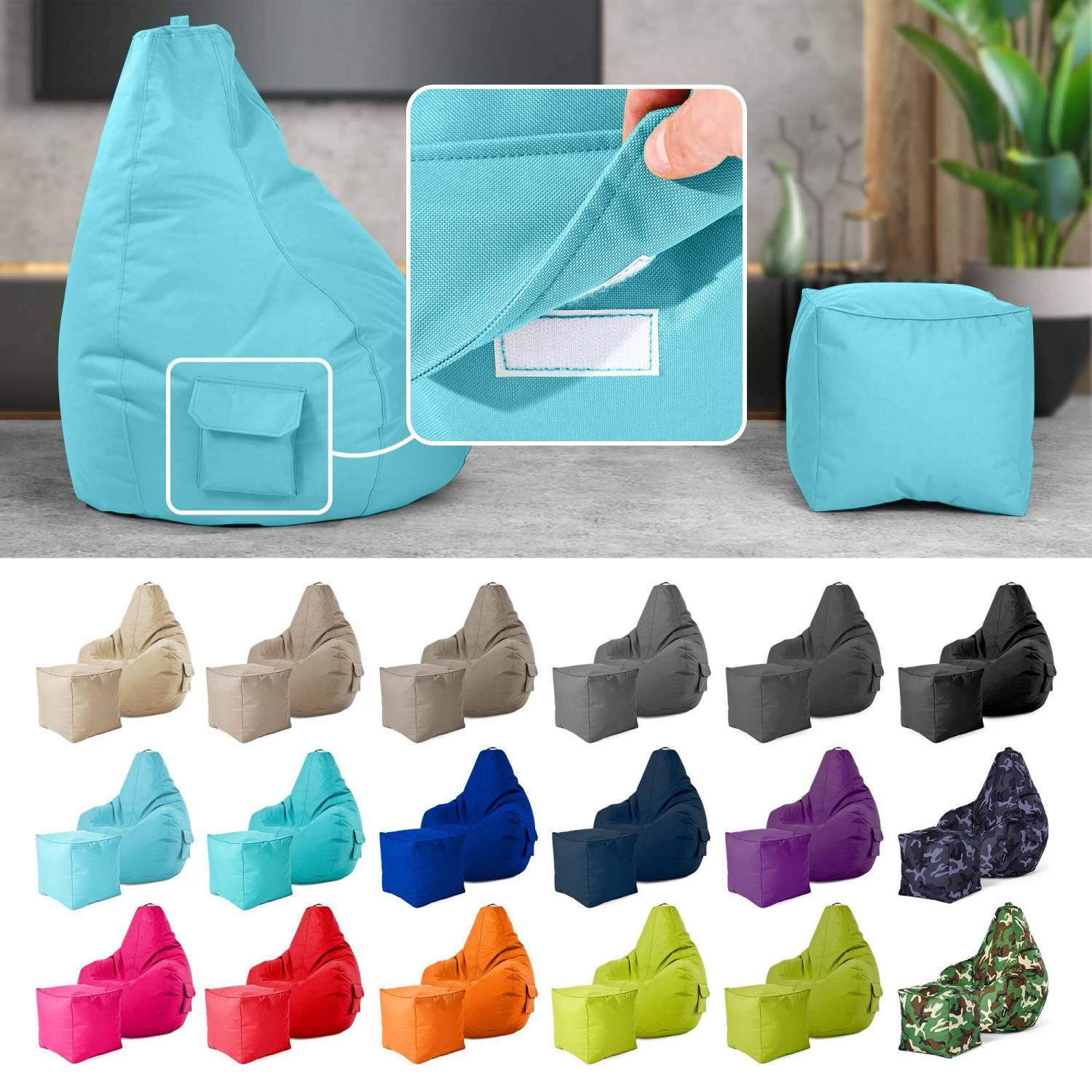 SITZSACK + Hocker "Cozy+Cube" 2er Set - Hellblau, Textil (70/90/80cm) - Green Bean