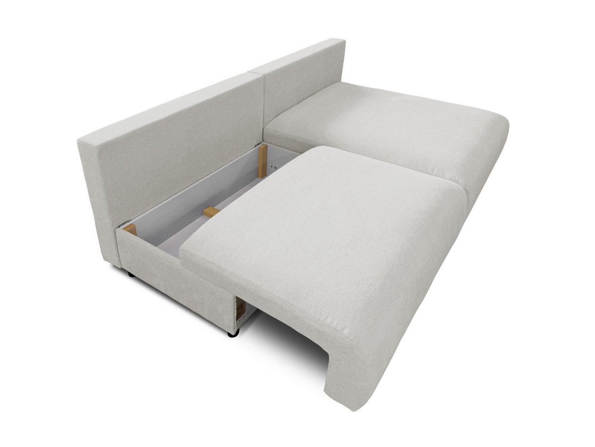 ECKSOFA Sora mit Schlaffunktion, Bettkasten und extra tiefer Komfortzone aus hochwertigem Hellgrau Strukturstoff - Hellgrau/Schwarz, Holz/Kunststoff (200/140cm) - S-Style