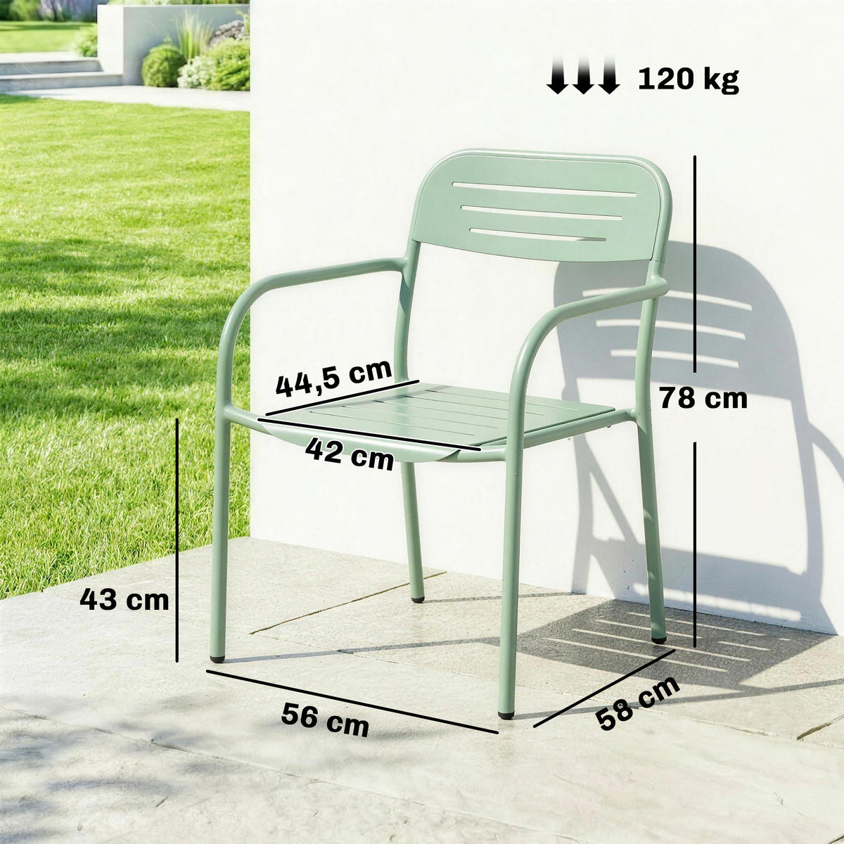 GARTENSTÜHLE 2er-Set DE-13352 wetterfest Grün - Grün, Metall (58/78/56cm) - ComfortXL