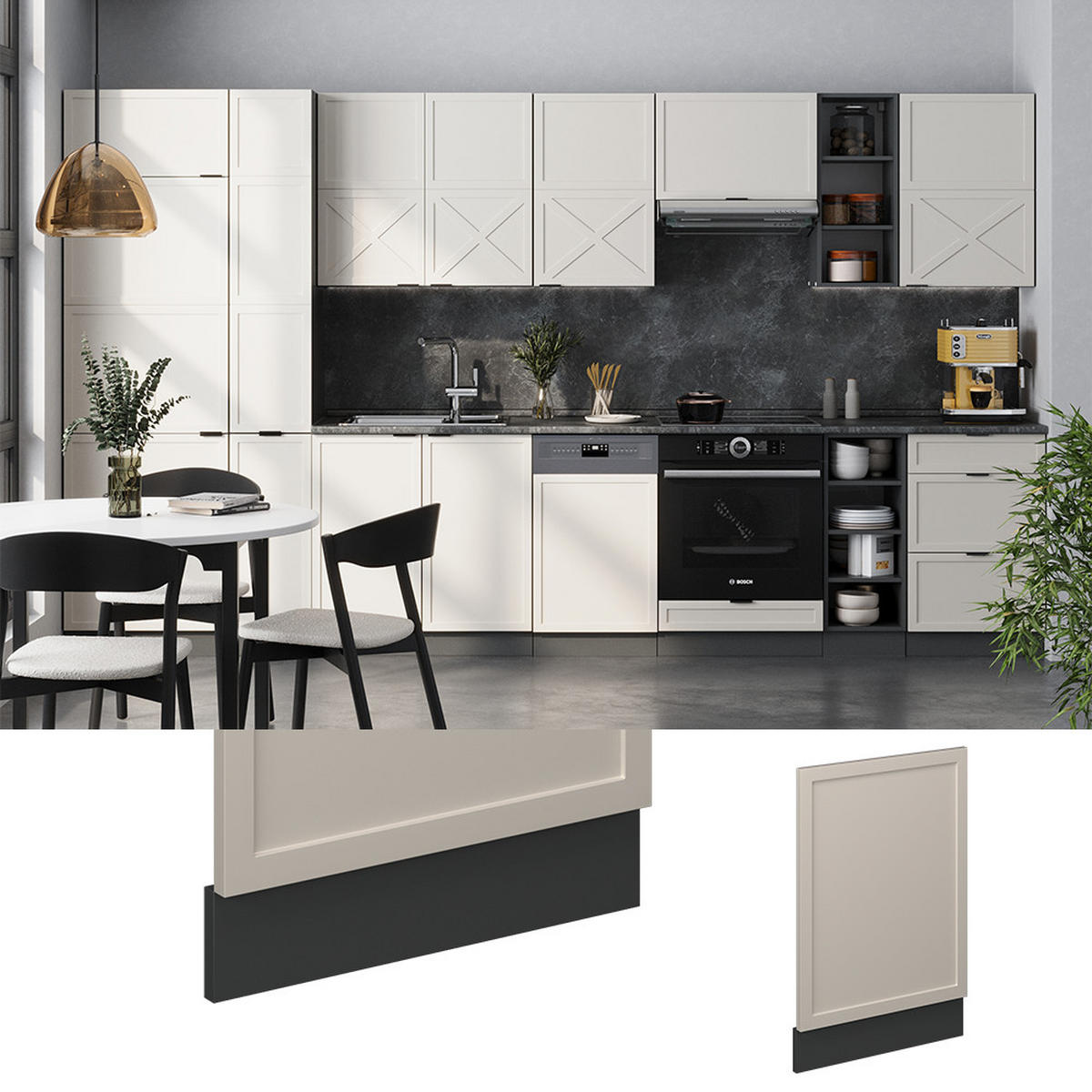 FRONTBLENDE Fame-Line GrauBeige 45 cm ohne Arbeitsplatte - Greige/Anthrazit, Holzwerkstoff (45/67.4/1.6cm) - Vicco
