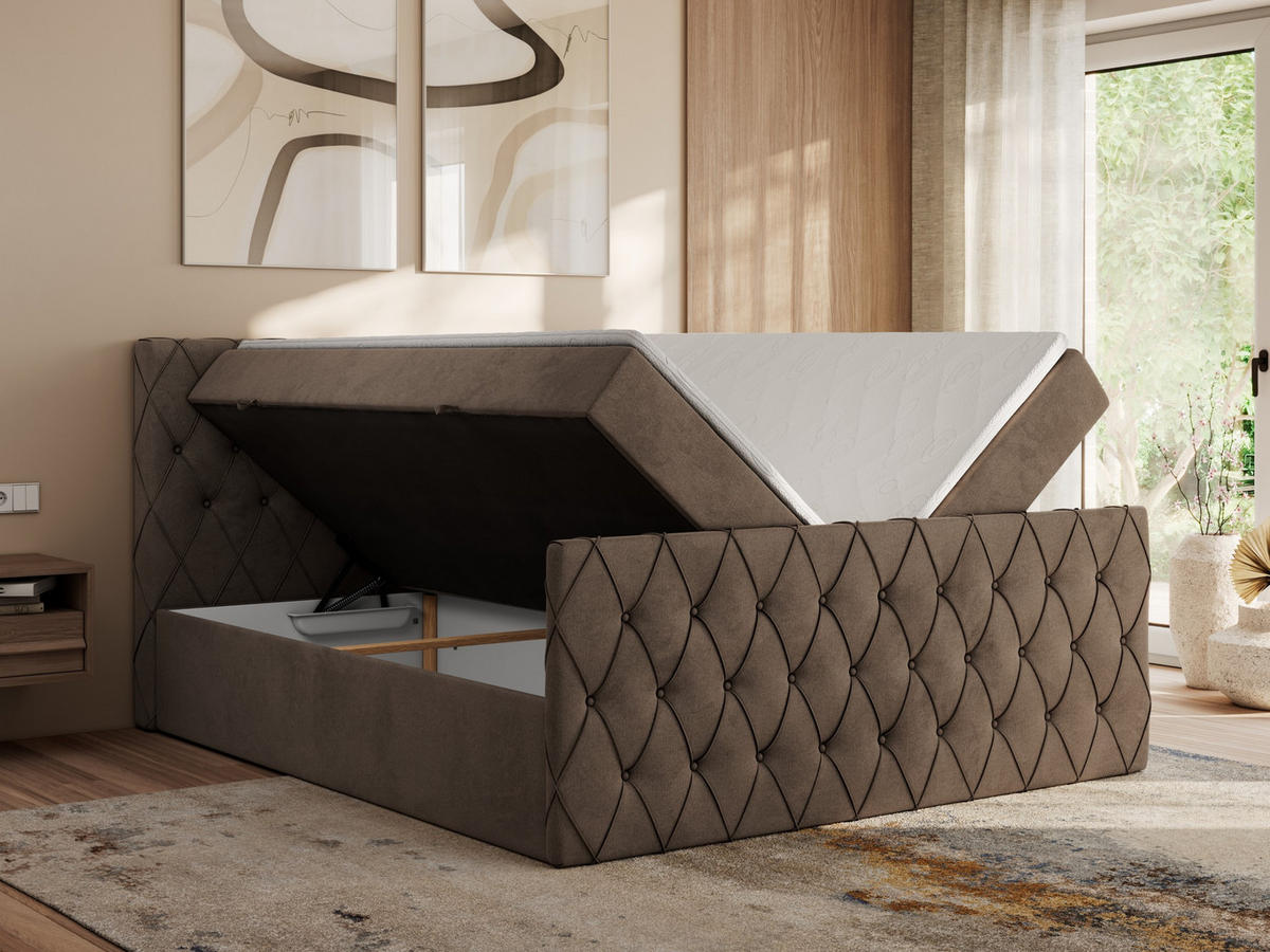 BOXBETT MIREN DUO 120/200 - Braun Velvet - H3 - Braun, Holz/Textil (120/200cm) - MKS