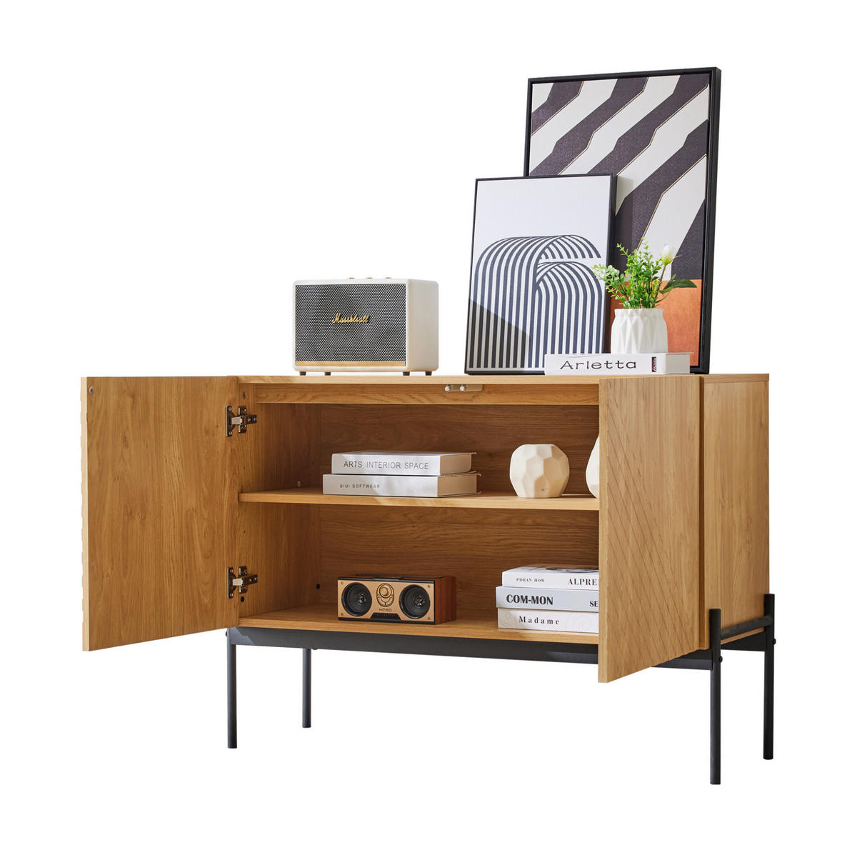 SIDEBOARD 100/40/75 cm mit 2 Türen, Metallbeinen und verstellbarem Einlegeboden - Naturfarben, Holzwerkstoff (100/75/40cm) - BEAOK