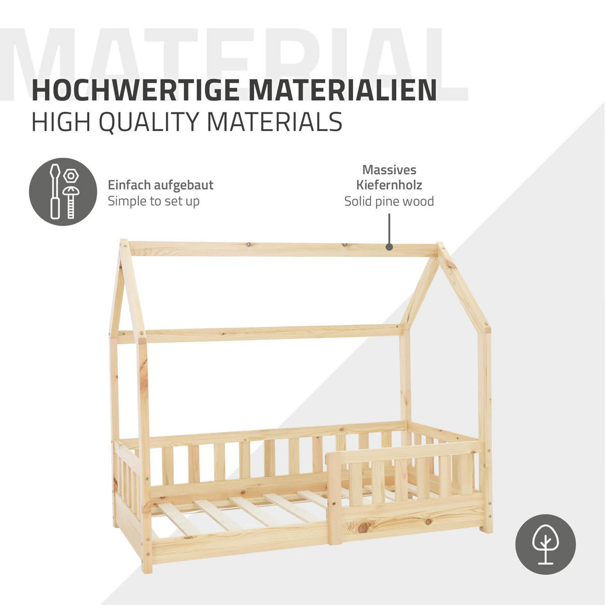 KINDERBETT mit Dach 70x140 cm Natur - Naturfarben, Holz (70/140cm) - ML-DESIGN