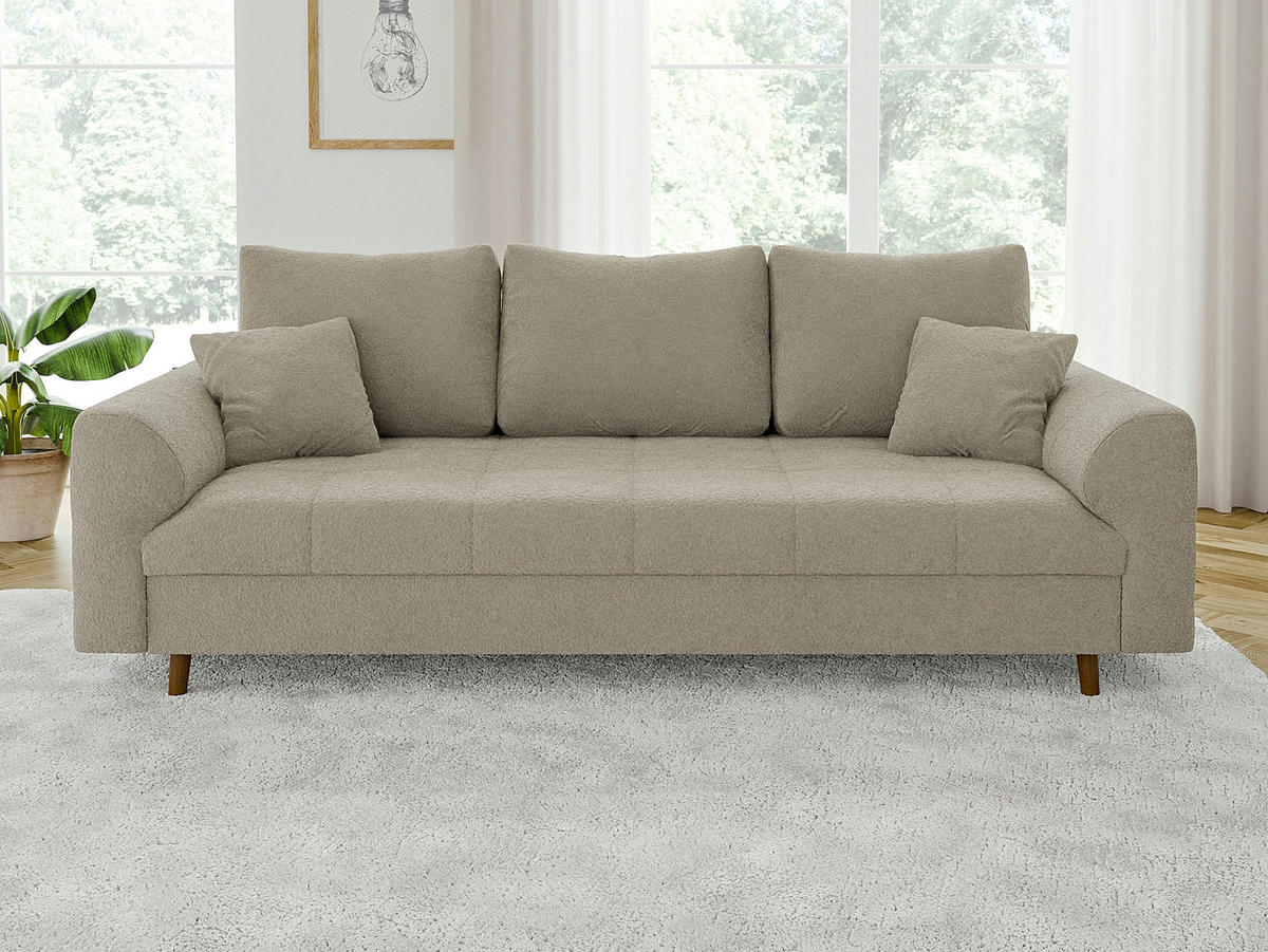 3-SITZER-SOFA Henrik Beige Boucle - Beige/Braun, Holz/Textil (210/81/93cm) - S-Style Möbel