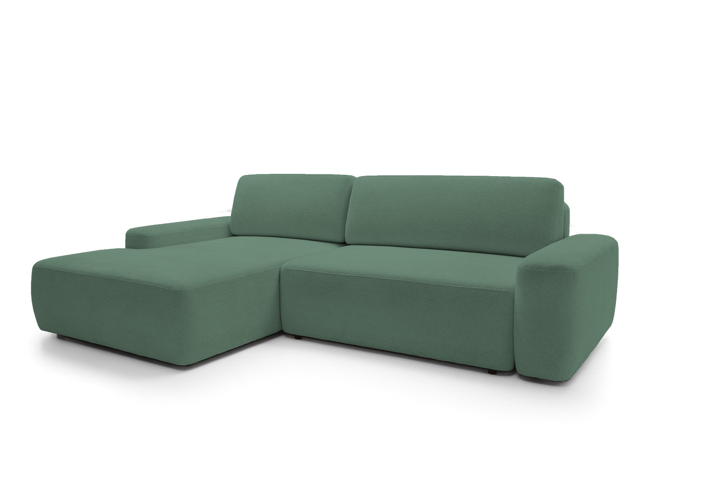 ECKSOFA BOULI 4-Sitzer ECKSOFA BOULI Raven Polstersofa mit Schlaffunktion 130x210cm Bettzeugablage 264x162x82cm linksseitig Farbe: grün - Grün, Holz/Textil (162/264cm) - DomoHome