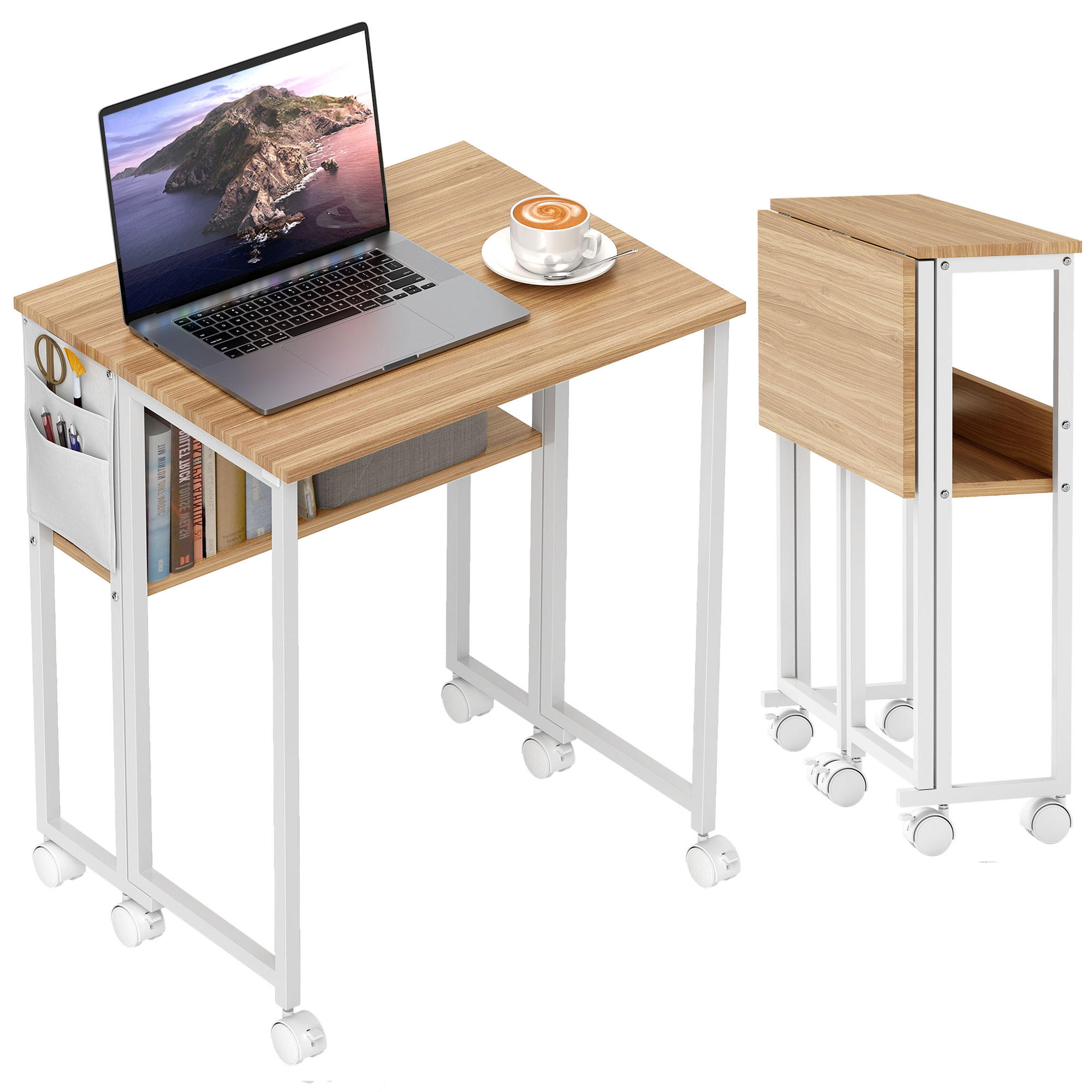 SCHREIBTISCH Natur klappbar mit Rollen und Ablagefach 63/50/75 cm - Naturfarben, Holzwerkstoff (50/63/75cm) - PANGIVO