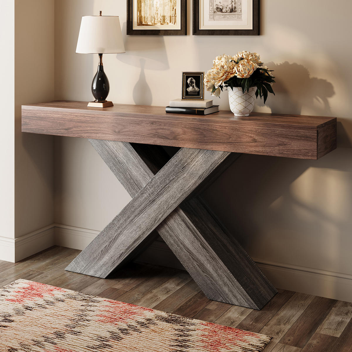 KONSOLENTISCH X Beine Holzoptik schmal - Nussbaumfarben, Holzwerkstoff (30/140/80cm) - Fortuna Lai