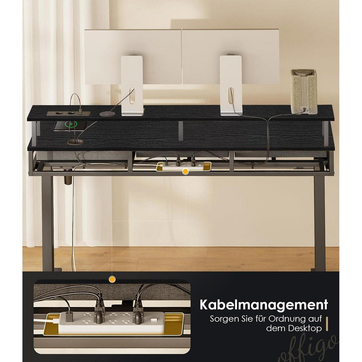 ELEKTRISCHER Schreibtisch mit Schubladen 140 cm Schwarz - Schwarz, Holz (54/140/78cm)