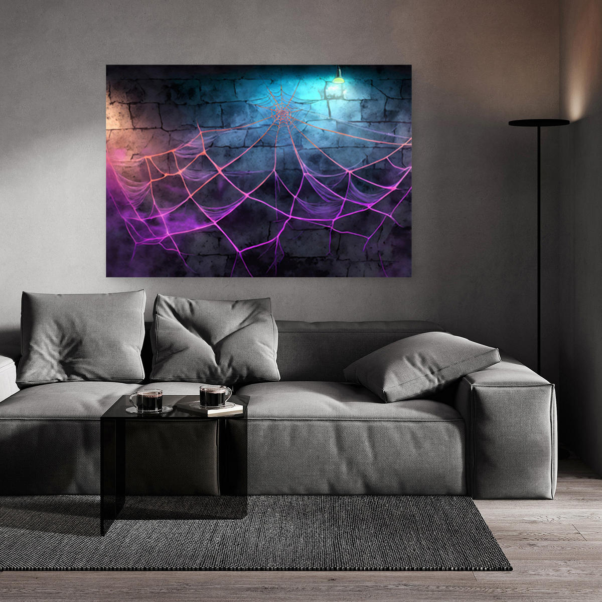 WANDBILD spinnennetz neon abstraktion - Lila, Textil (60/40cm) - Feeby