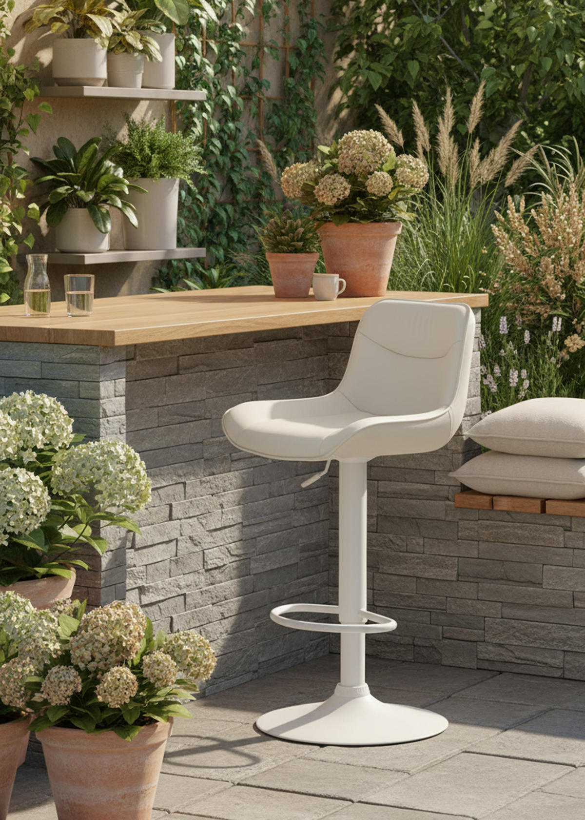 BARHOCKER 2er Set Vulcano Kunstleder weiß creme - Naturfarben/Weiß, Kunststoff/Metall (49/106/51cm) - TPFLiving