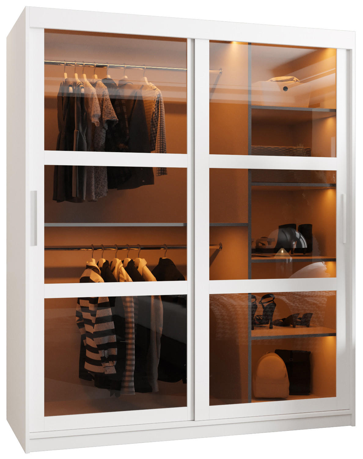 SCHWEBETÜRENSCHRANK 200/150/62 2-türig - Silberfarben/Weiß, Holz/Kunststoff (150/200/62cm) - Abiks Möbel