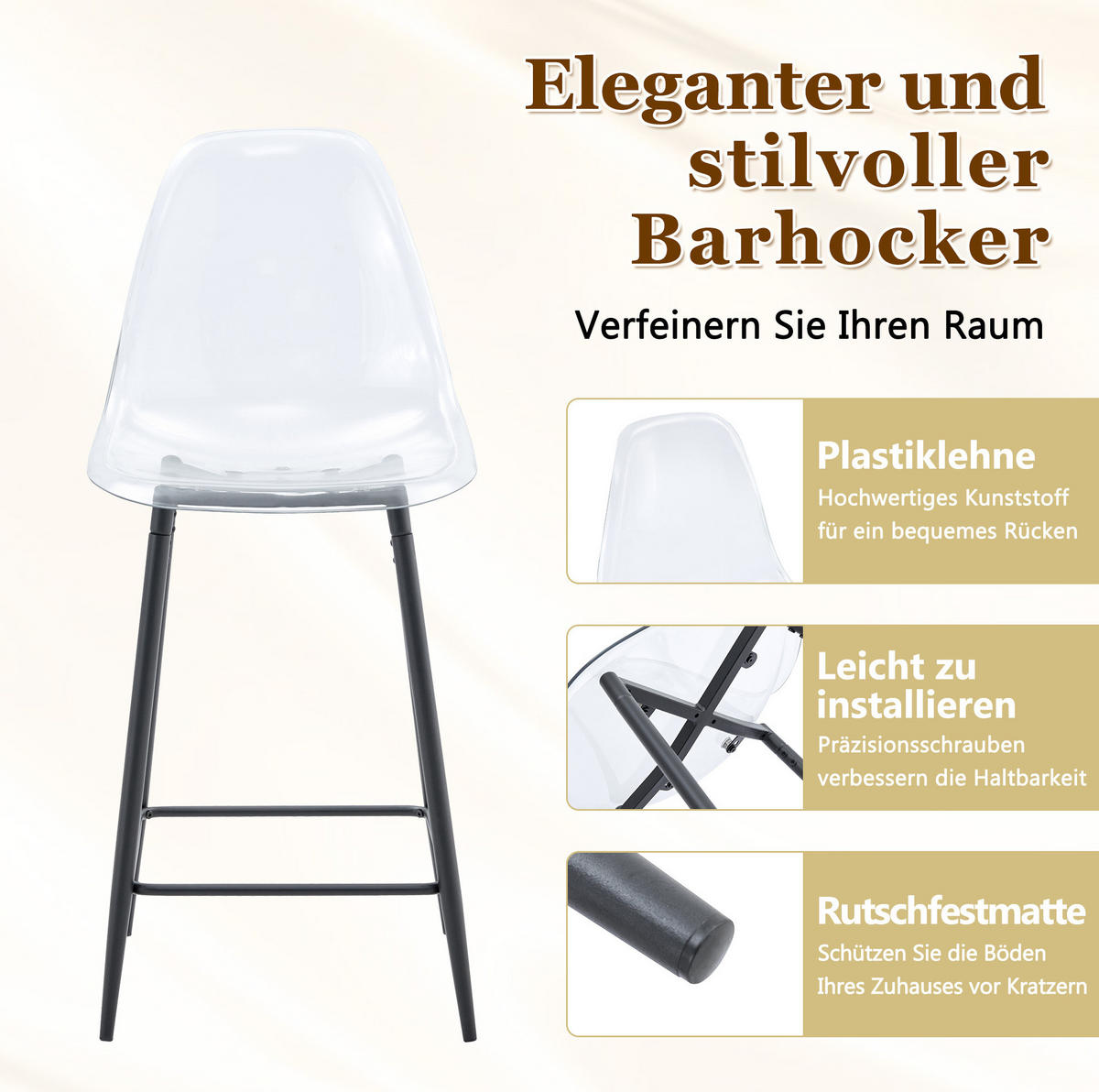 BARHOCKER 68,5/48/47 cm Schwarz mit transparentem Kunststoffsitz - Schwarz, Kunststoff (45/102/51cm) - MIVRAY