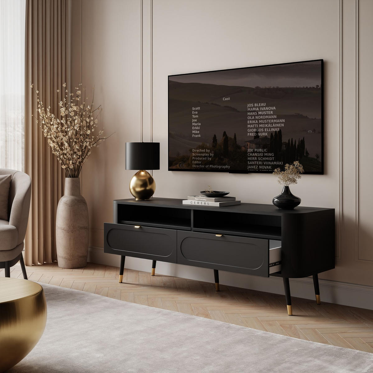 TV-SCHRANK SHADOW 2S mit Schubladen - Schwarz, Holzwerkstoff (138/53/40cm) - Lookway