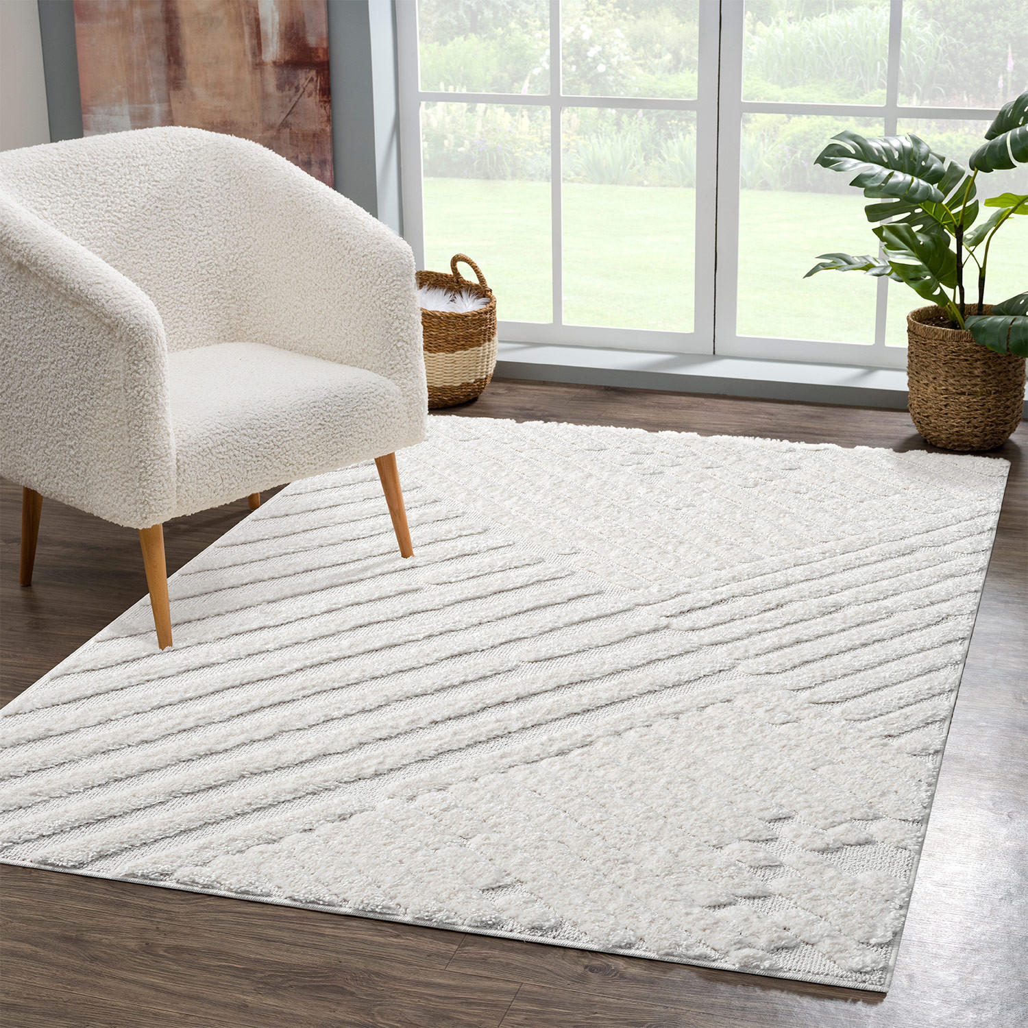 Thumbnail - carpet city Hochflor-Teppich, Creme, Textil, Grafikmuster, Rechteckig, 80x150 cm, Oeko-Tex® Standard 100, für Fußbodenhe...