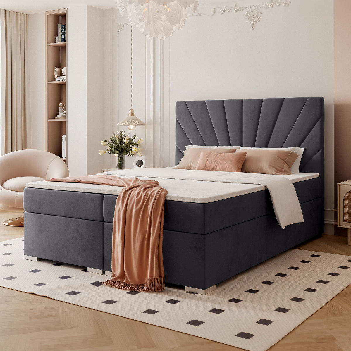 BOXBETT 160x200 cm mit Topper - Anthrazit, Holzwerkstoff/Textil (160/200cm) - Idohome