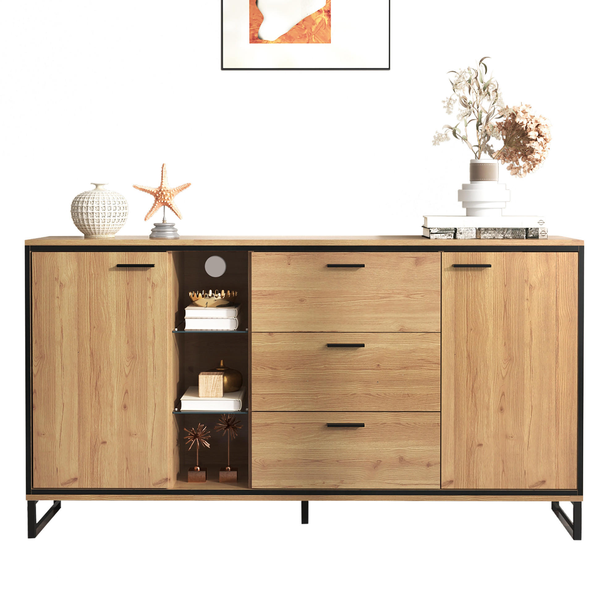 SIDEBOARD 160/40/85 cm Natur aus MDF und Spanplatte mit LED-Beleuchtung - Naturfarben, Holzwerkstoff (40/85/160cm) - OKMYHOME