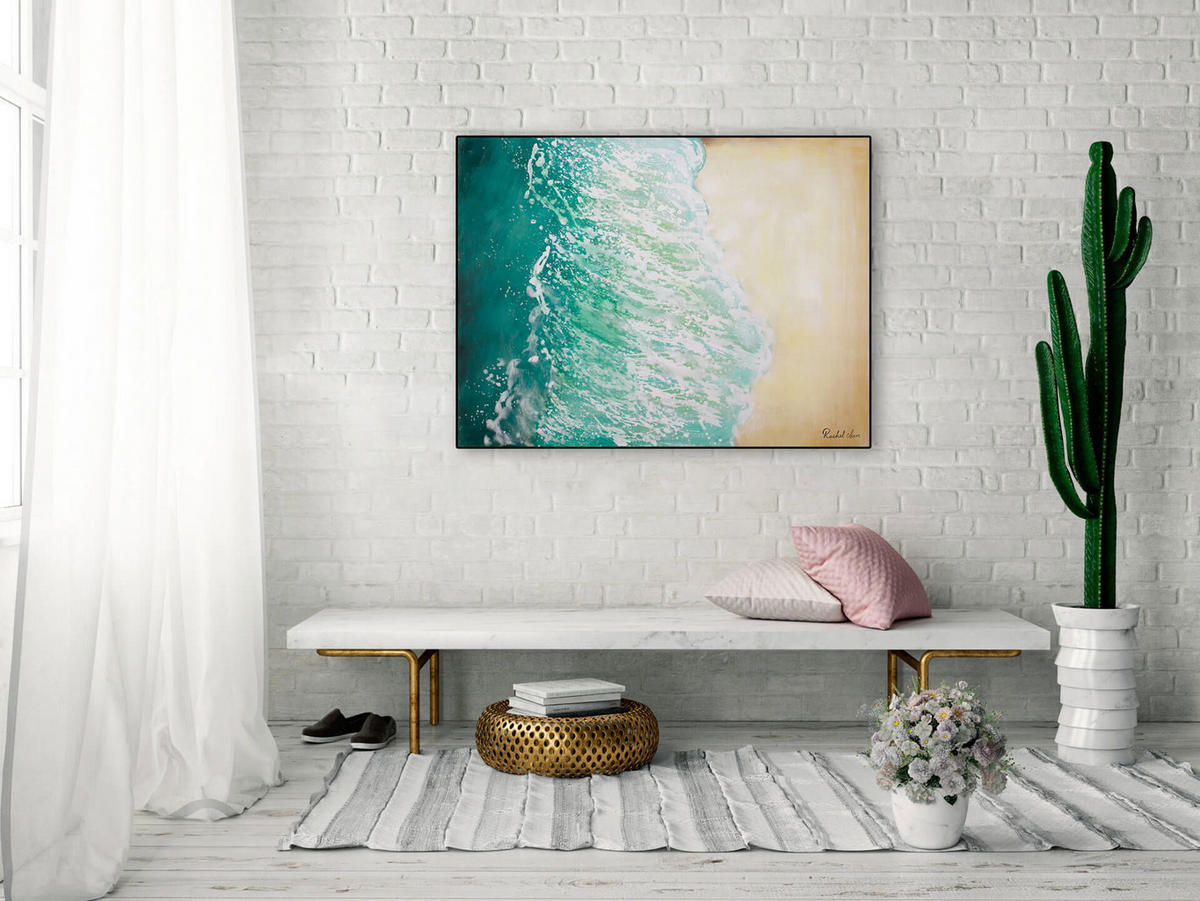 ÖLGEMÄLDE 100/75 cm - Türkis/Beige, Holz/Textil (1.8/75cm) - KUNSTLOFT