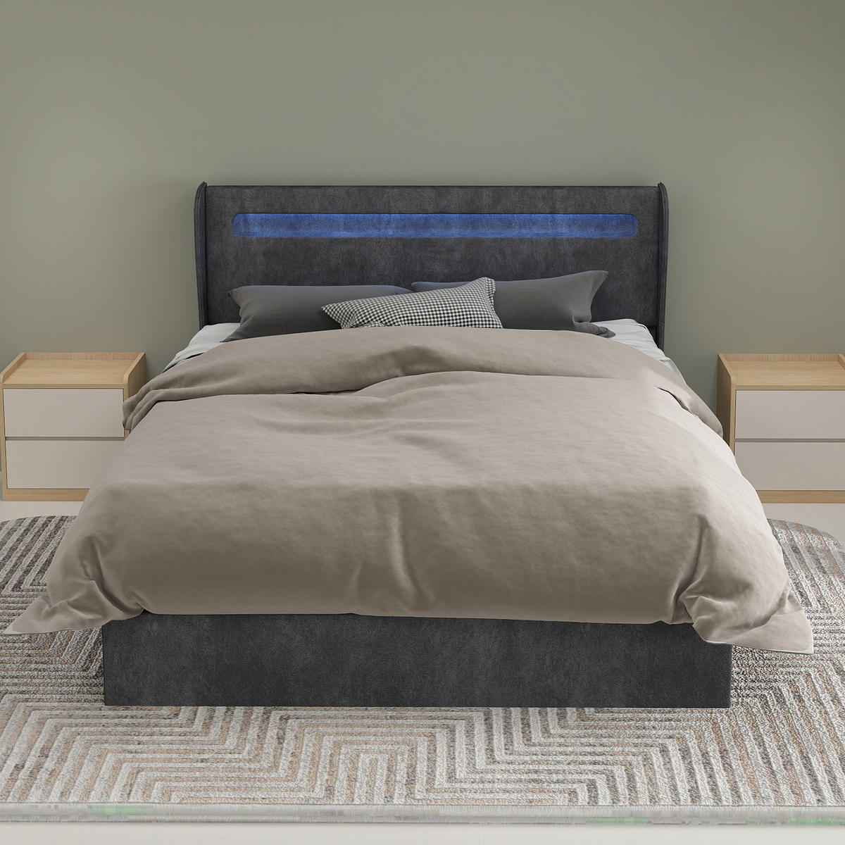 POLSTERBETT 140x200 cm LED Stauraum grau - Grau, Textil (140/200cm) - LEBENLANG