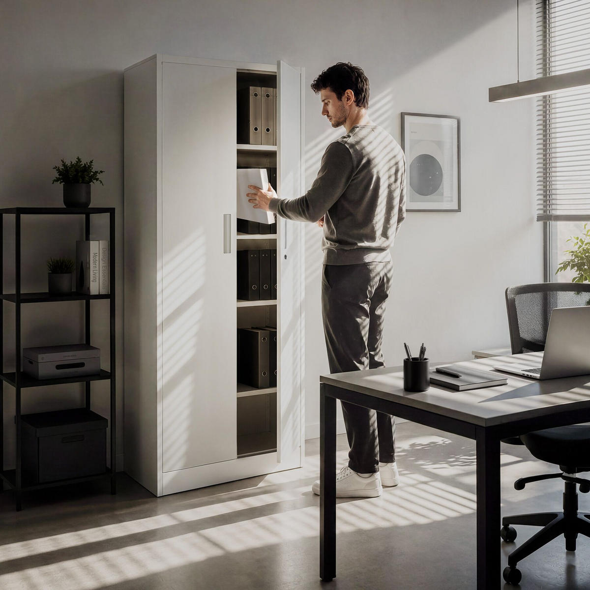 AKTENSCHRANK Brandon, Kippschutz, höhenverstellbare Füße, grau - Grau, Metall (60/180.5/40cm) - tectake