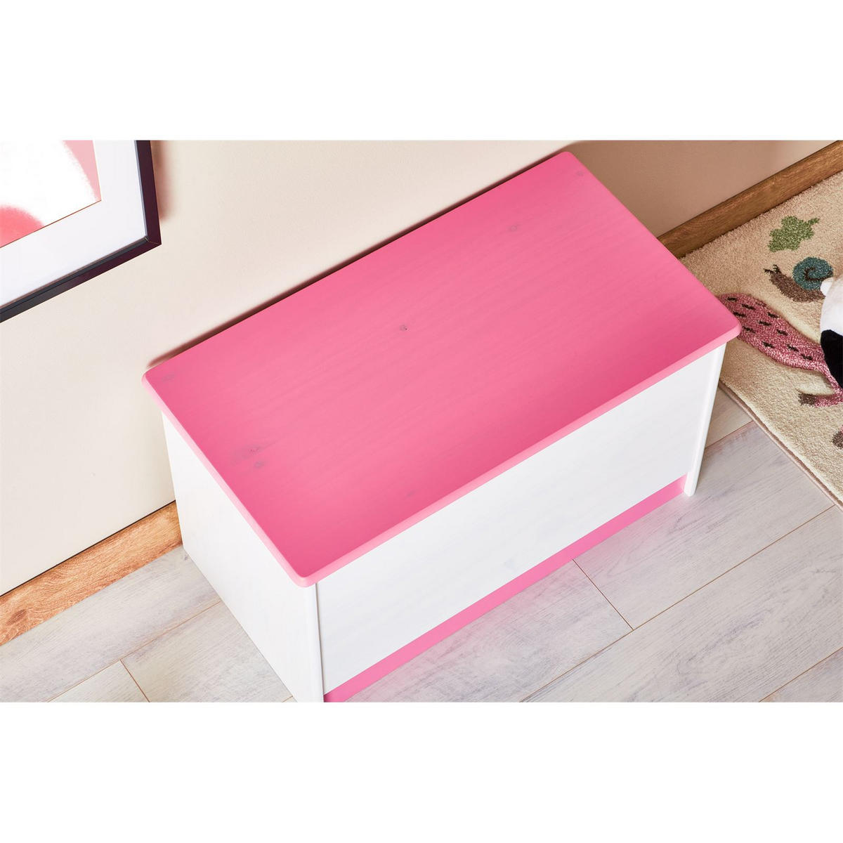SPIELZEUGTRUHE HANNAH - Weiß/Rosa, Holz (73/45/40cm) - IDIMEX