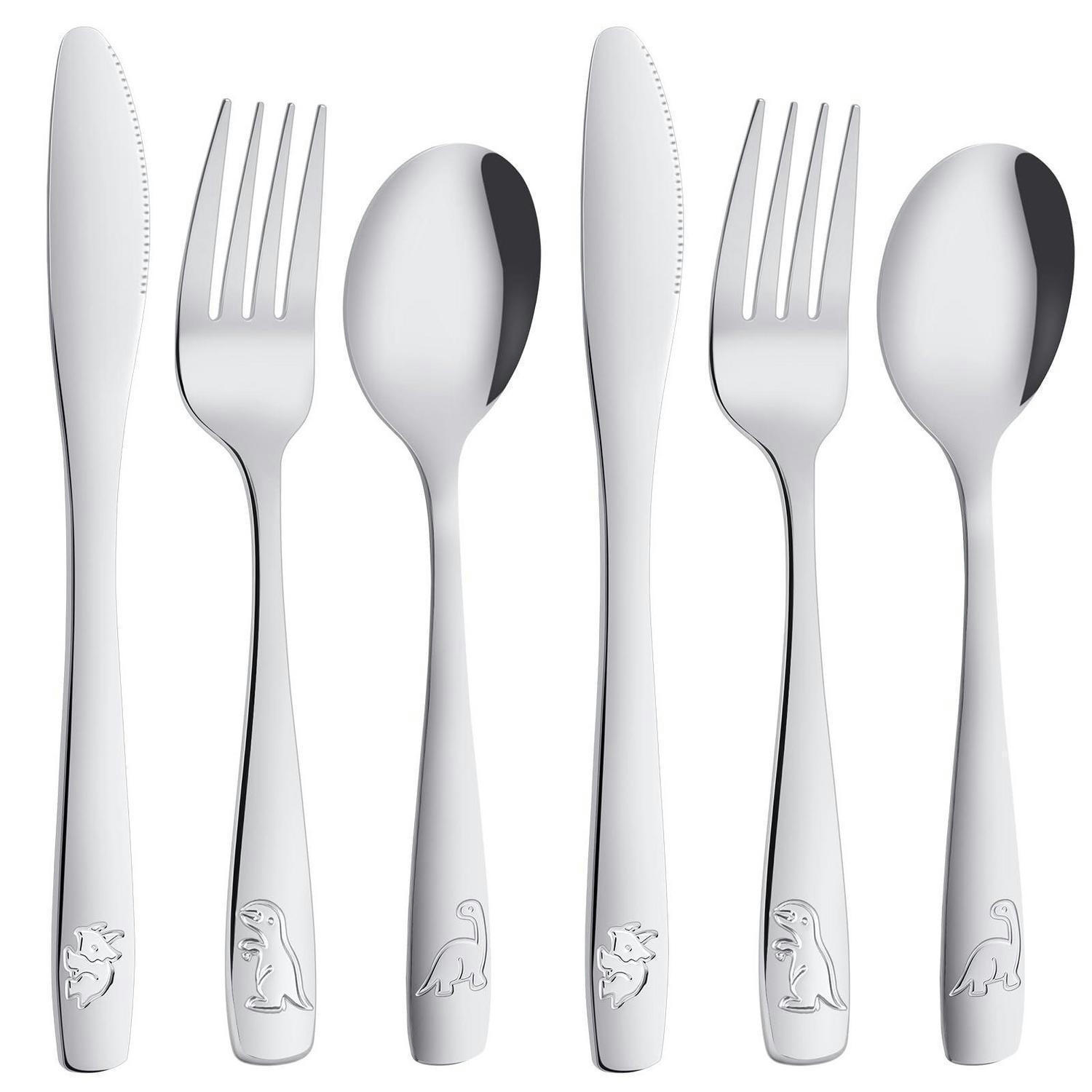 KINDERBESTECK 6-teiliges Set Edelstahl Dinosaurier-Motiv - Silberfarben, Metall