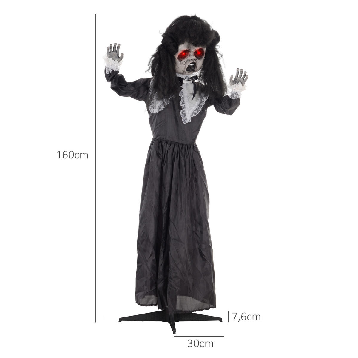 HALLOWEEN DECORATIONS 160cm Dekoration Geisterpuppe, Soundfunktion - Schwarz, Kunststoff/Metall (65/160/15cm) - HOMCOM