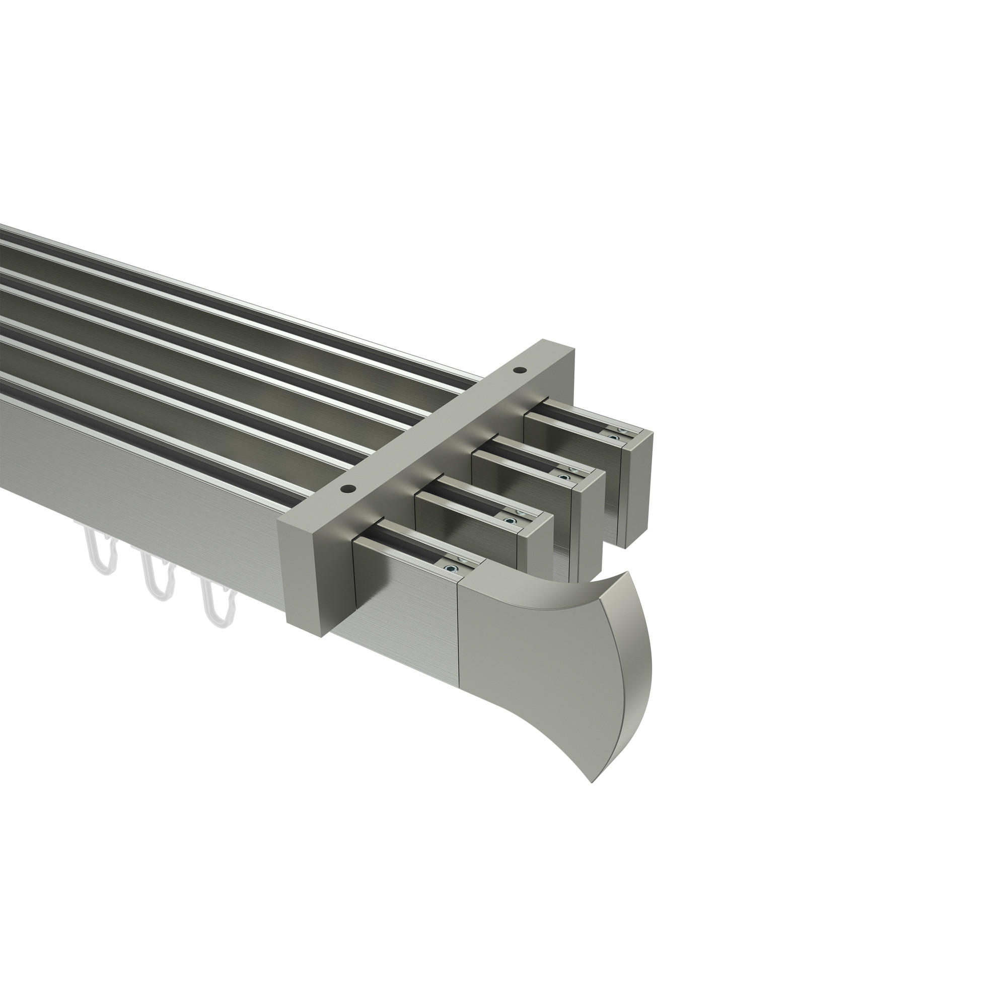 INNENLAUF-GARDINENSTANGEN-SET Smartline Conex 600 cm (geteilt in 3 x 200 cm), 4-läufig, 14x35 mm Edelstahl-Optik - Edelstahlfarben, Metall (600cm) - INTERDECO