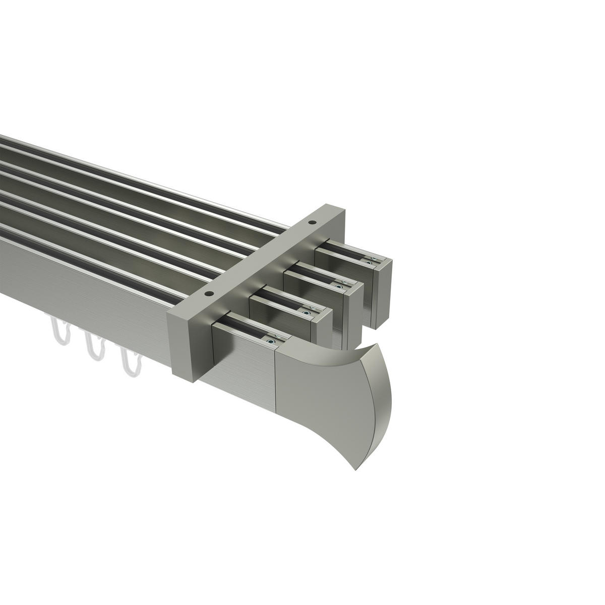 INNENLAUF-GARDINENSTANGEN-SET Smartline Conex 240 cm (geteilt in 2 x 120 cm), 4-läufig, 14x35 mm Edelstahl-Optik - Edelstahlfarben, Metall (240cm) - INTERDECO