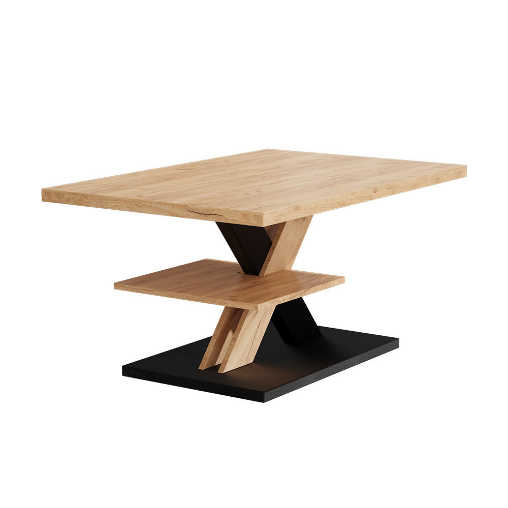 COUCHTISCH Arivo Eiche/Schwarz 90 x 60 cm mit Ablage - Eichefarben/Schwarz, Holzwerkstoff (60/90/45cm) - Vicco