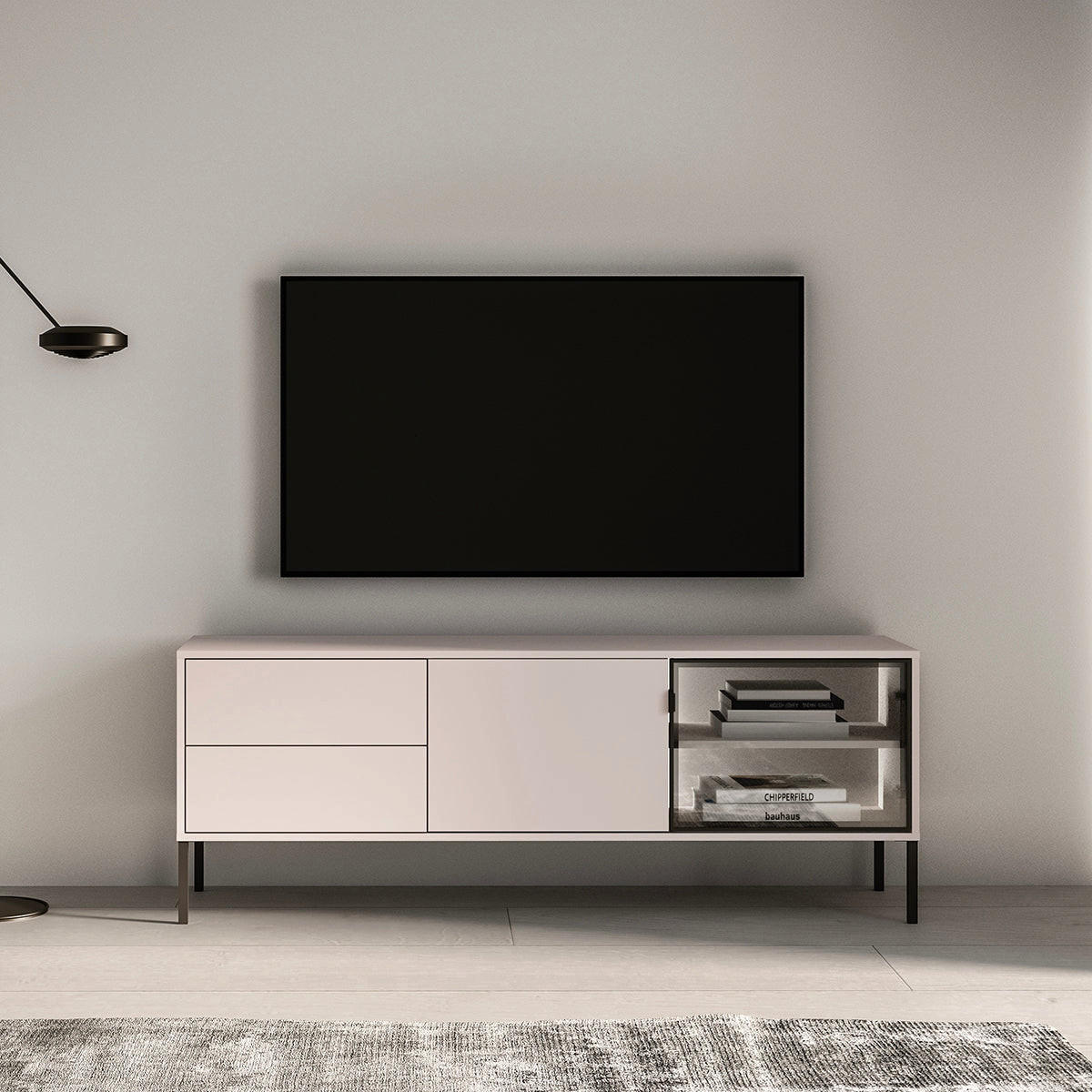 TV STOLÍK Paige Kašmír a čierna - béžová, kompozitné drevo (160/59/40cm) - Petits-meubles