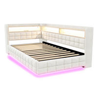 STAURRAUMBETT 90/200 cm DE-02134, in Beige, mit LED, Steckdosen und Holzregal - Beige, Holzwerkstoff (90/190cm) - ComfortXL