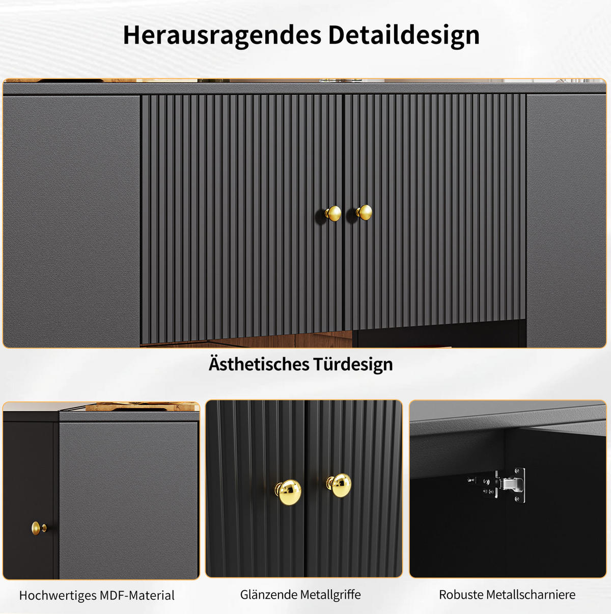 KÜCHENINSEL 140x40x90cm Schwarz mit Regalen & zweitürigem Schrank - Schwarz, Holzwerkstoff (140/90/70cm) - Modfu