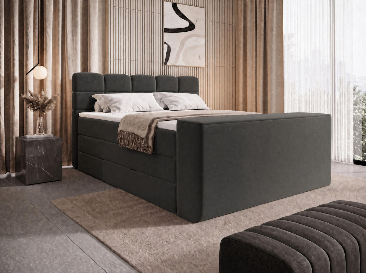 BOXSPRINGBETT Carenzo 3 Anthrazit 160/200 cm H2/H3 Samt inkl. Topper und TV-Lift - Anthrazit, Textil (160/200cm) - wonello