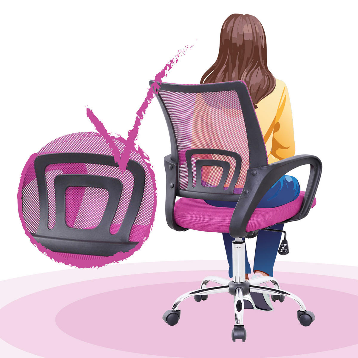 KINDERSCHREIBTISCHSTUHL CYDNEY Stoffbezug Pink - Pink/Schwarz, Textil (57/104/49cm) - SVITA