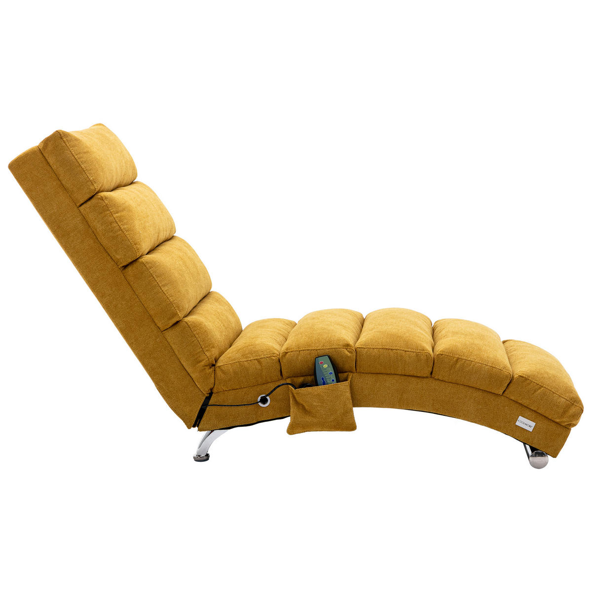 MASAŽNA FOTELJA u senf žutoj boji s funkcijom vibracije, od lana - srebrne boje/žuta, drvni materijal/tekstil (55/84/148cm) - CHICFURN