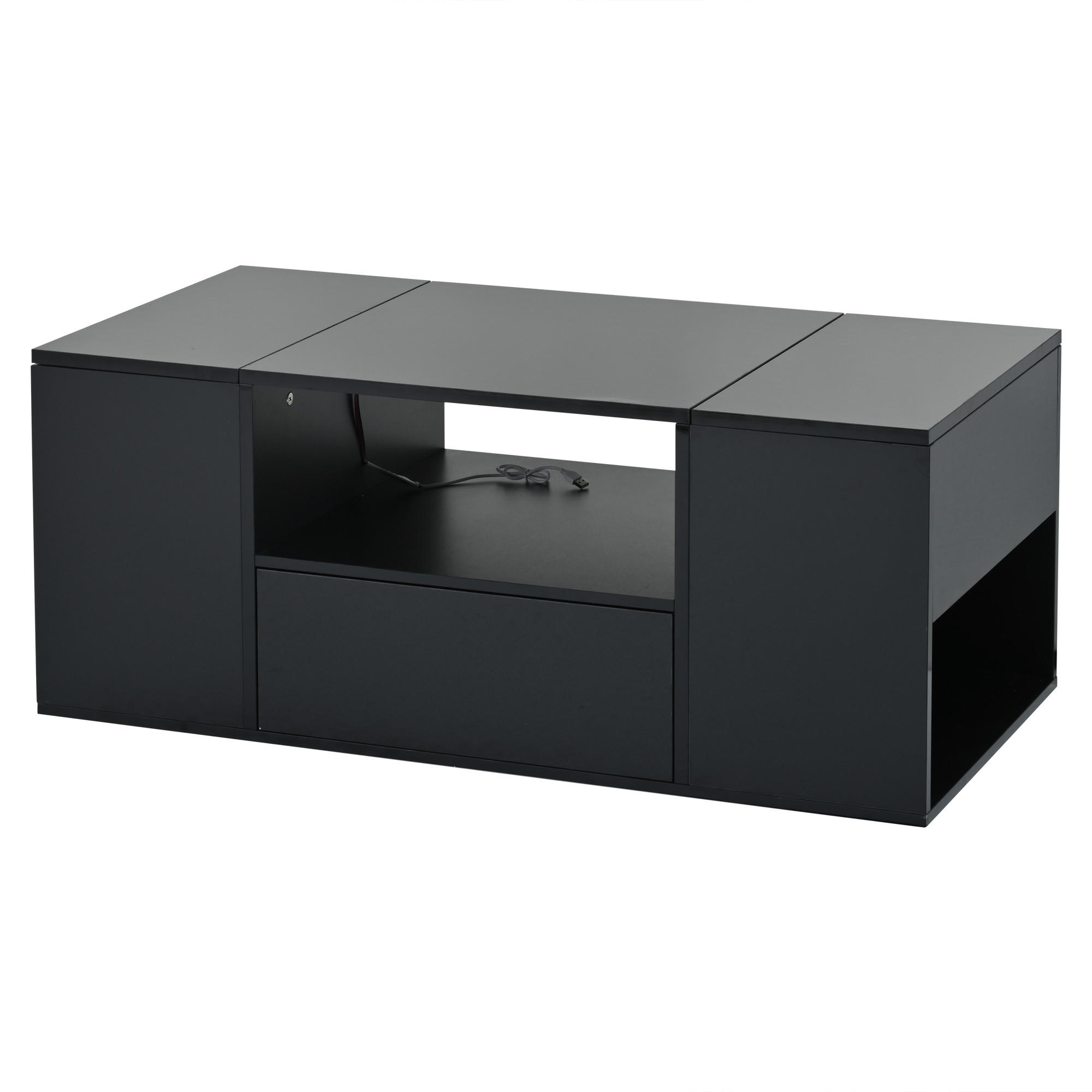 COUCHTISCH Schwarz 100/50/40 cm mit LED - Schwarz, Holzwerkstoff (50/100/40cm) - PANGIVO