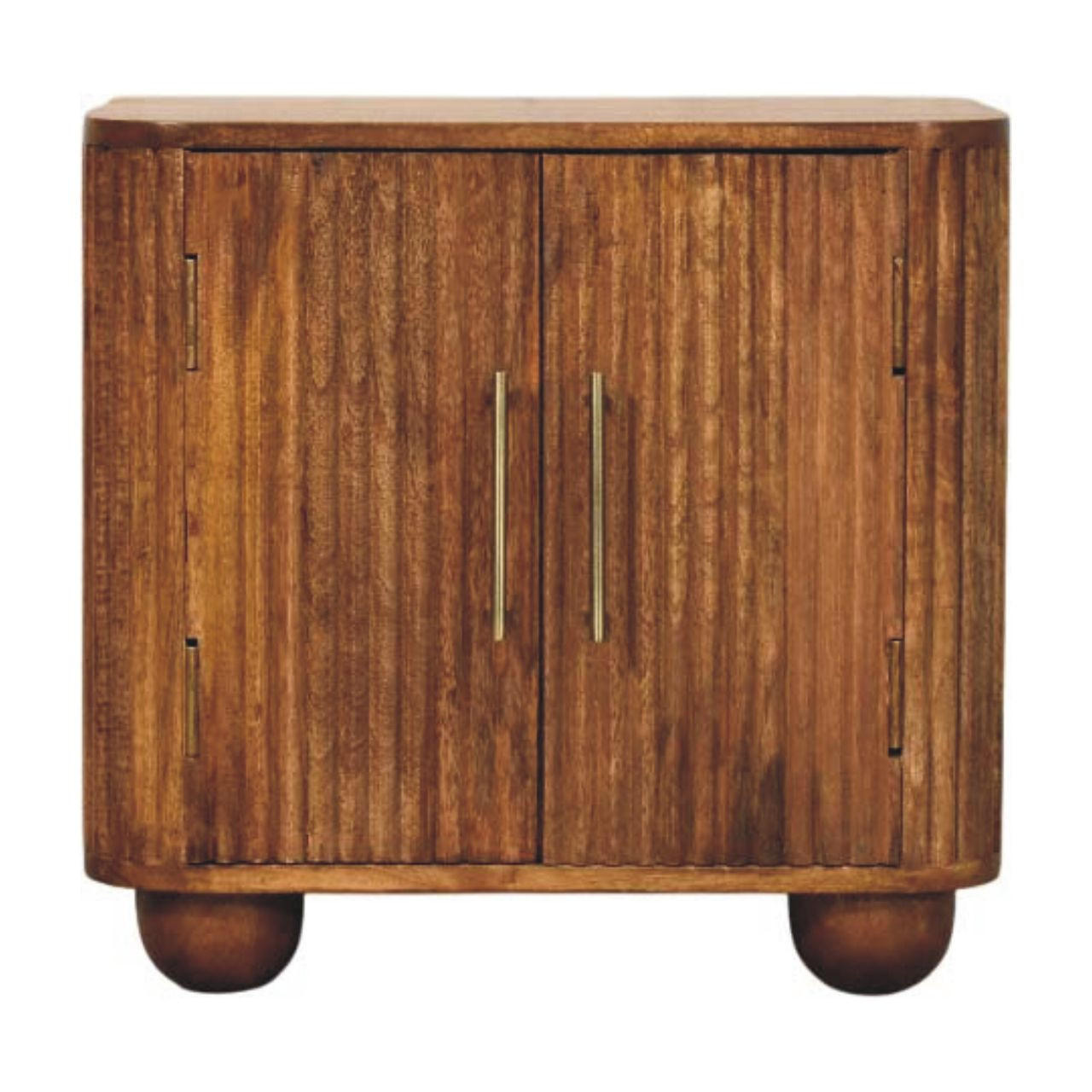SIDEBOARD Solis Geriffelt Mini, 2 Türen und 2 Regale, Hellbraun - Hellbraun/Messingfarben, Holz/Metall (55/53/40cm) - Artisan Furniture