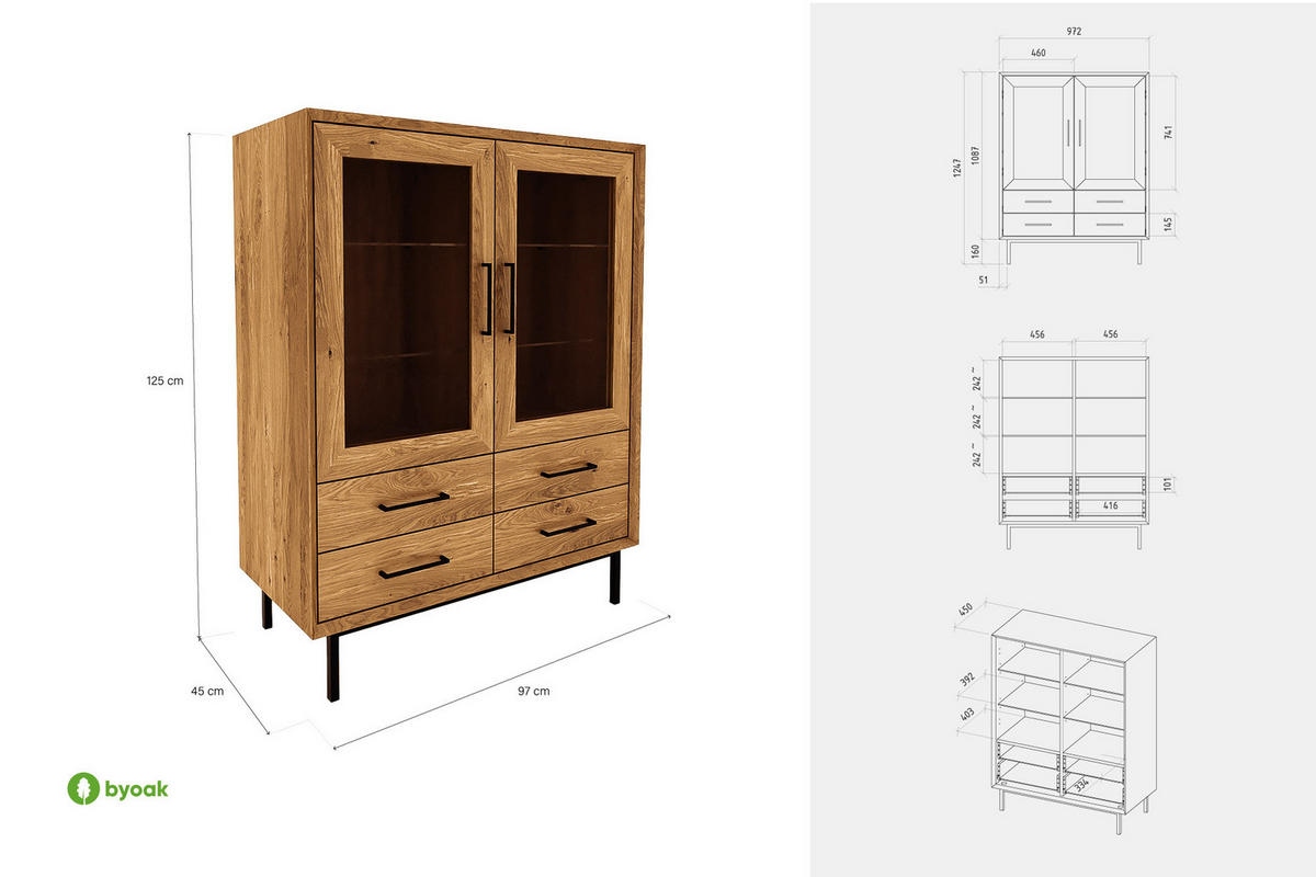 SIDEBOARD LEON Wildeiche - Wildeiche, Holz (97/125/45cm) - byoak