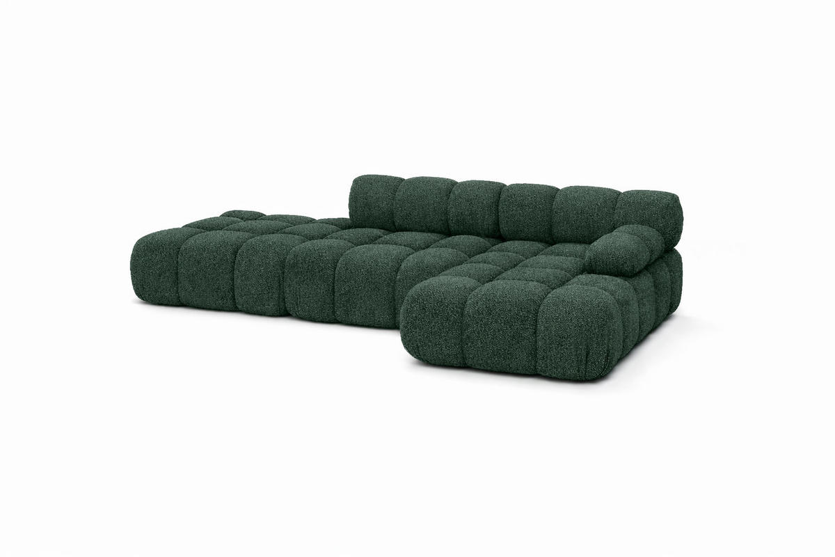ECKSOFA L-Form Modular Mit Hocker, Bouclé-Stoff Abriamo, Dunkelgrün, Rechts, Selia - Dunkelgrün, Holz (285/160cm) - Kaiser Möbel