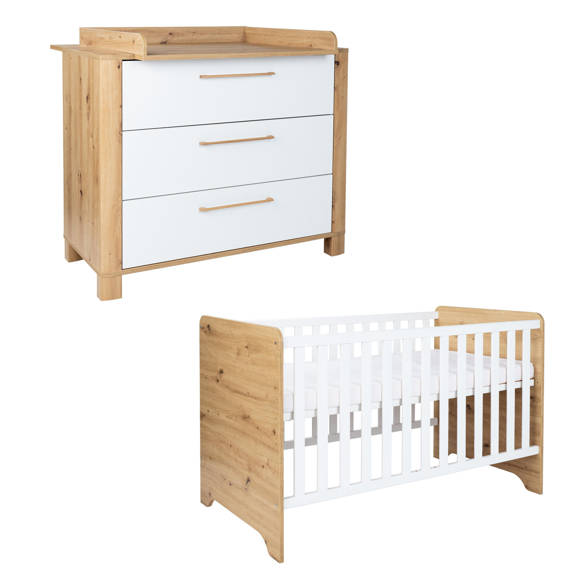 BABYZIMMER Set Marlon 2-tlg. - Eiche Artisan/Weiß, Holzwerkstoff (1/1/1cm) - arthur berndt