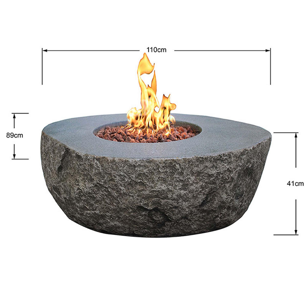 FEUERSTELLE Vesuv in Basalt-Optik aus Faserbeton - Dunkelgrau, Stein (113/44/110cm) - Elementi