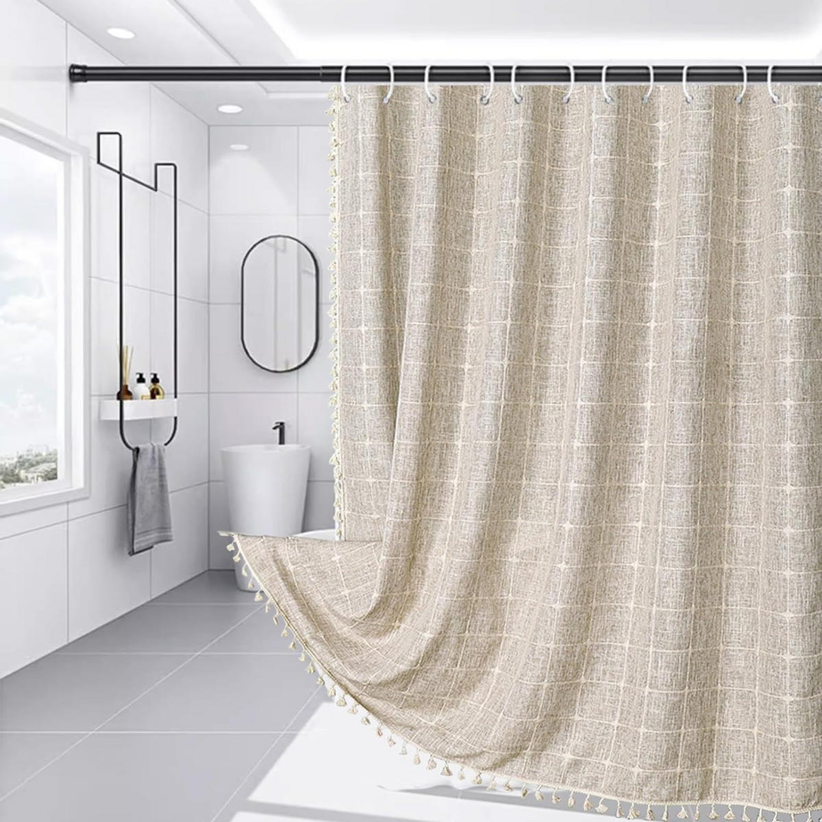 DUSCHVORHANG Beige Boho gestreift rustikal robust Badezimmer - Beige, Textil (180/150cm) - MCBOSON