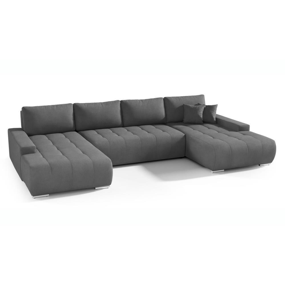WOHNLANDSCHAFT Draco U dunkelgrau - Chromfarben/Dunkelgrau, Textil/Metall (350/85/185cm) - Beautysofa