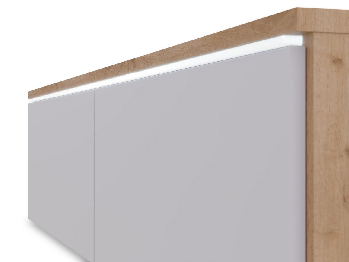 TV-LOWBOARD D180 mit weißer LED Beleuchtung - Silberfarben/Eiche Artisan, Holzwerkstoff/Kunststoff (180/30/33cm) - MIRJAN24